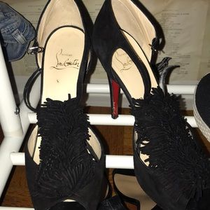 Authentic Christian Louboutin suede open toe heels